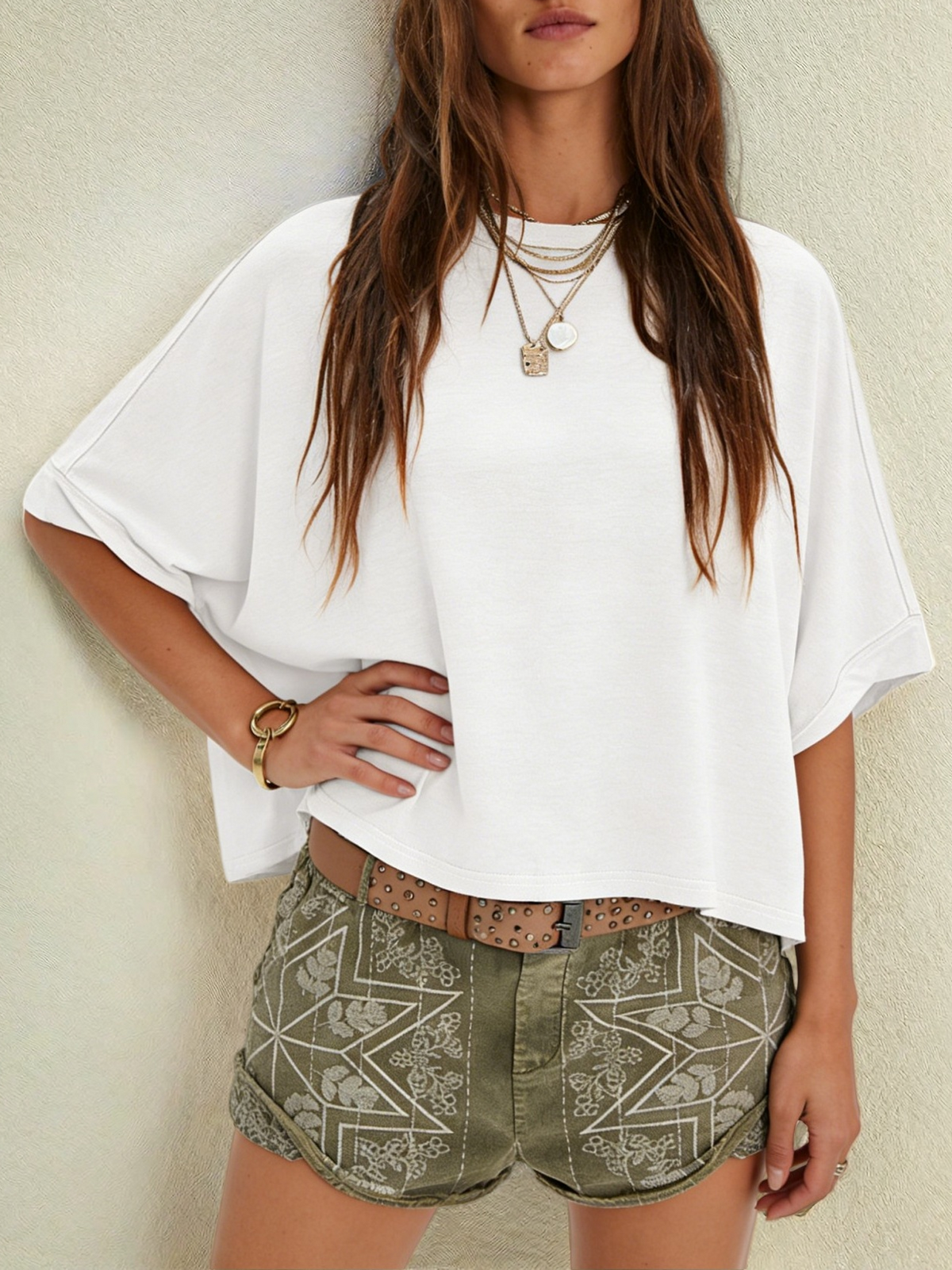 Slouchy Drop Shoulder Crewneck T-Shirt - White