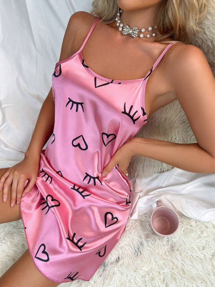 Printed Satin Cami Nightdress - Style_04