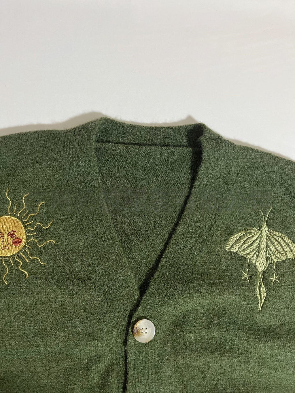 Celestial Embroidered Cropped Knit Cardigan - Green - 2