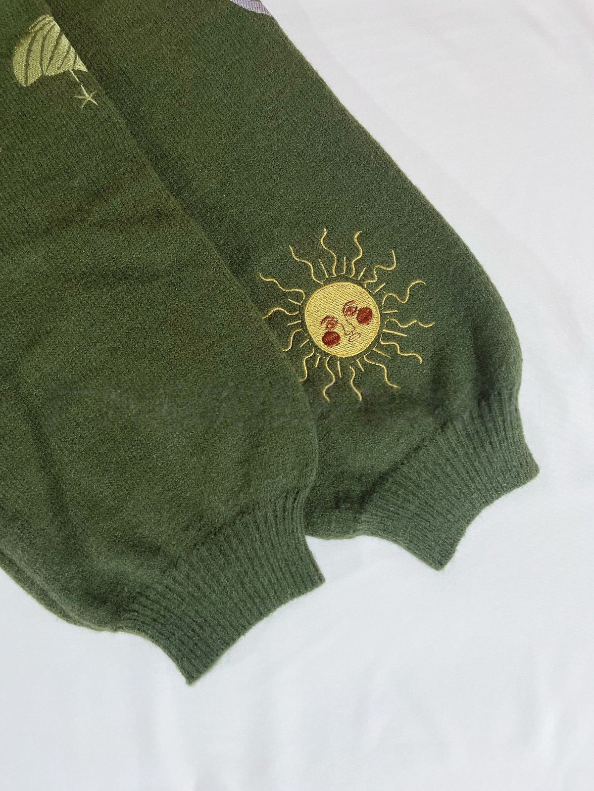 Celestial Embroidered Cropped Knit Cardigan - Green - 3