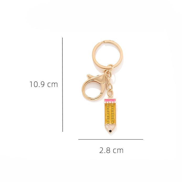 Rhinestone Pencil Charm Keychain - Gold