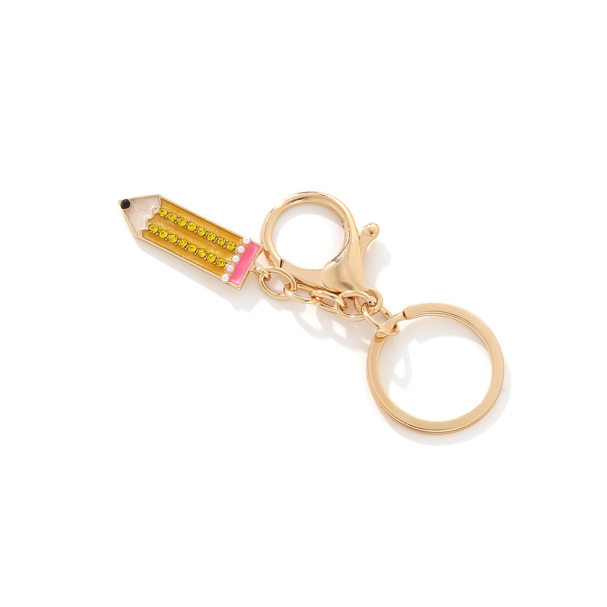 Rhinestone Pencil Charm Keychain - Gold - 1