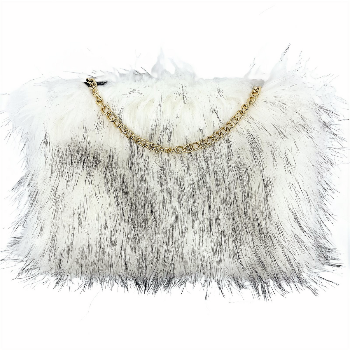 Fluffy Faux Fur Chain Crossbody Purse - Begie