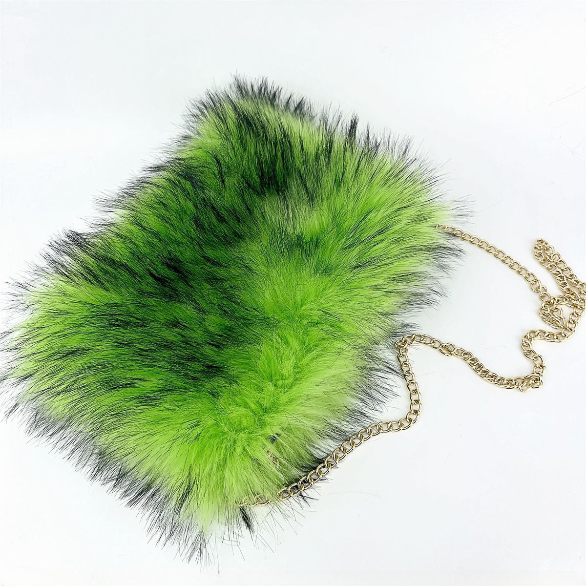 Fluffy Faux Fur Chain Crossbody Purse - Green