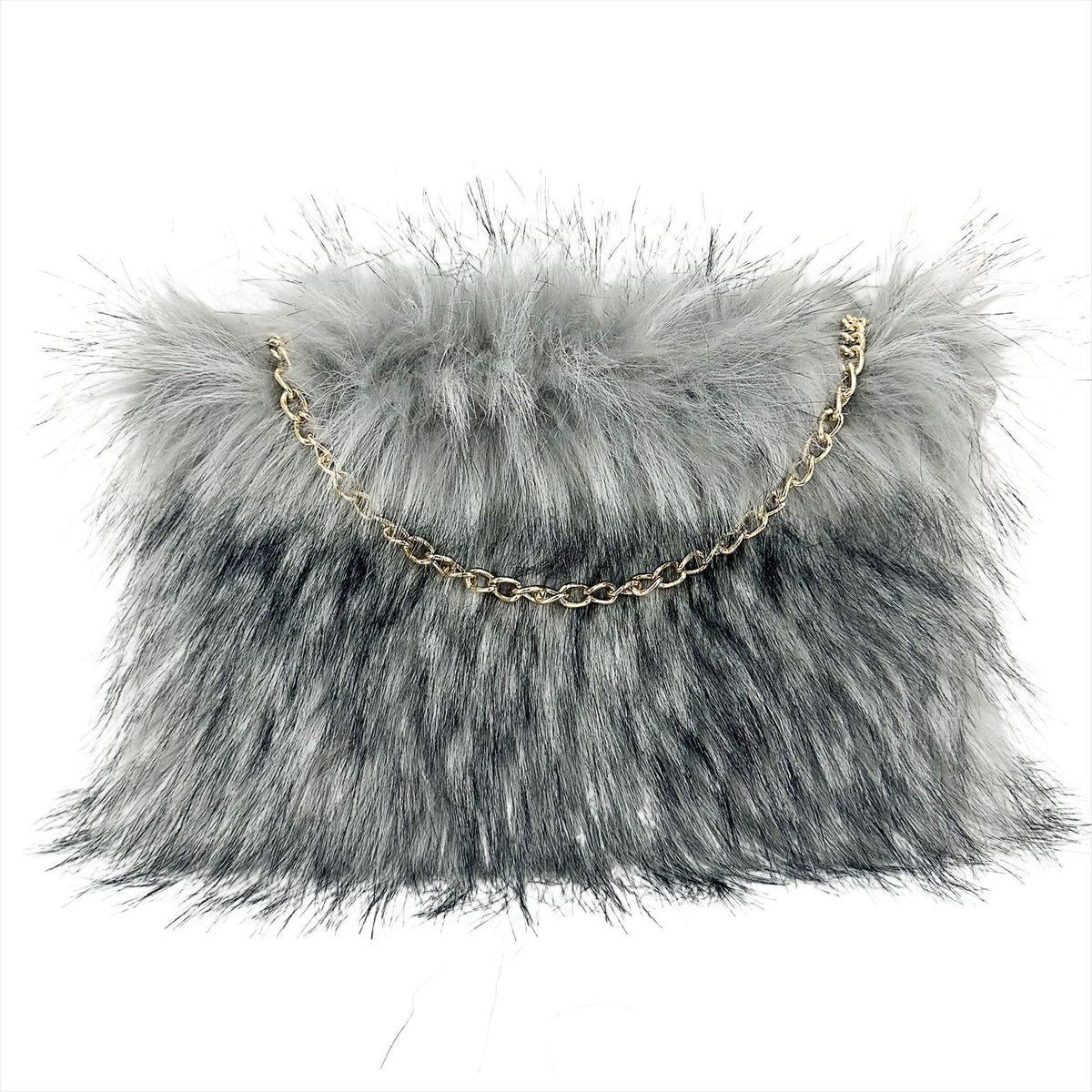 Fluffy Faux Fur Chain Crossbody Purse - Grey - 1