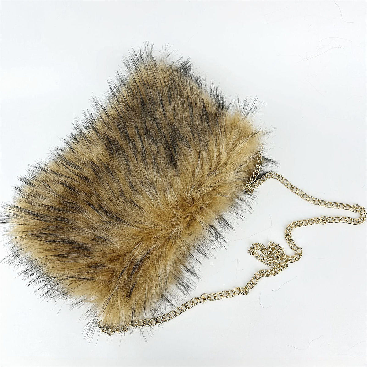 Fluffy Faux Fur Chain Crossbody Purse - Khaki