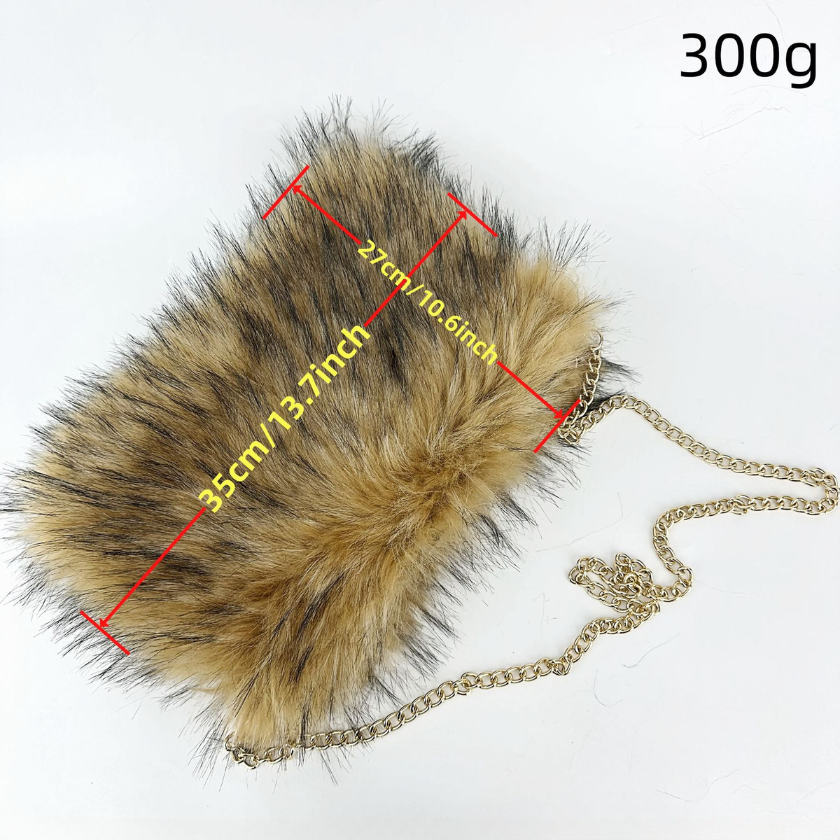 Fluffy Faux Fur Chain Crossbody Purse - Khaki - 2