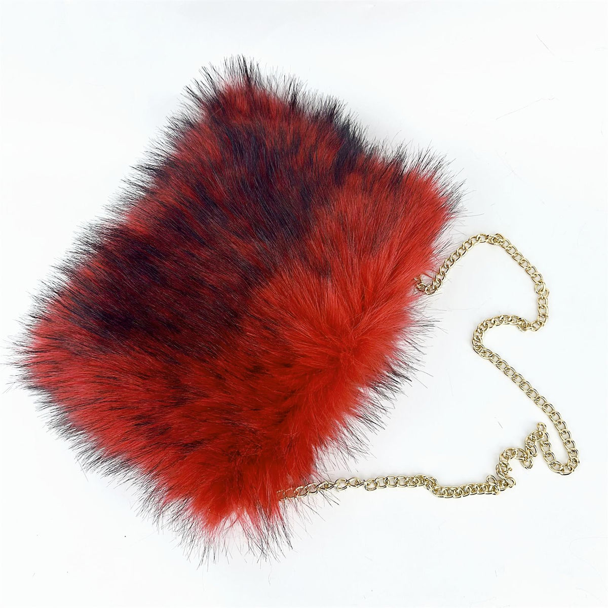 Fluffy Faux Fur Chain Crossbody Purse - Red