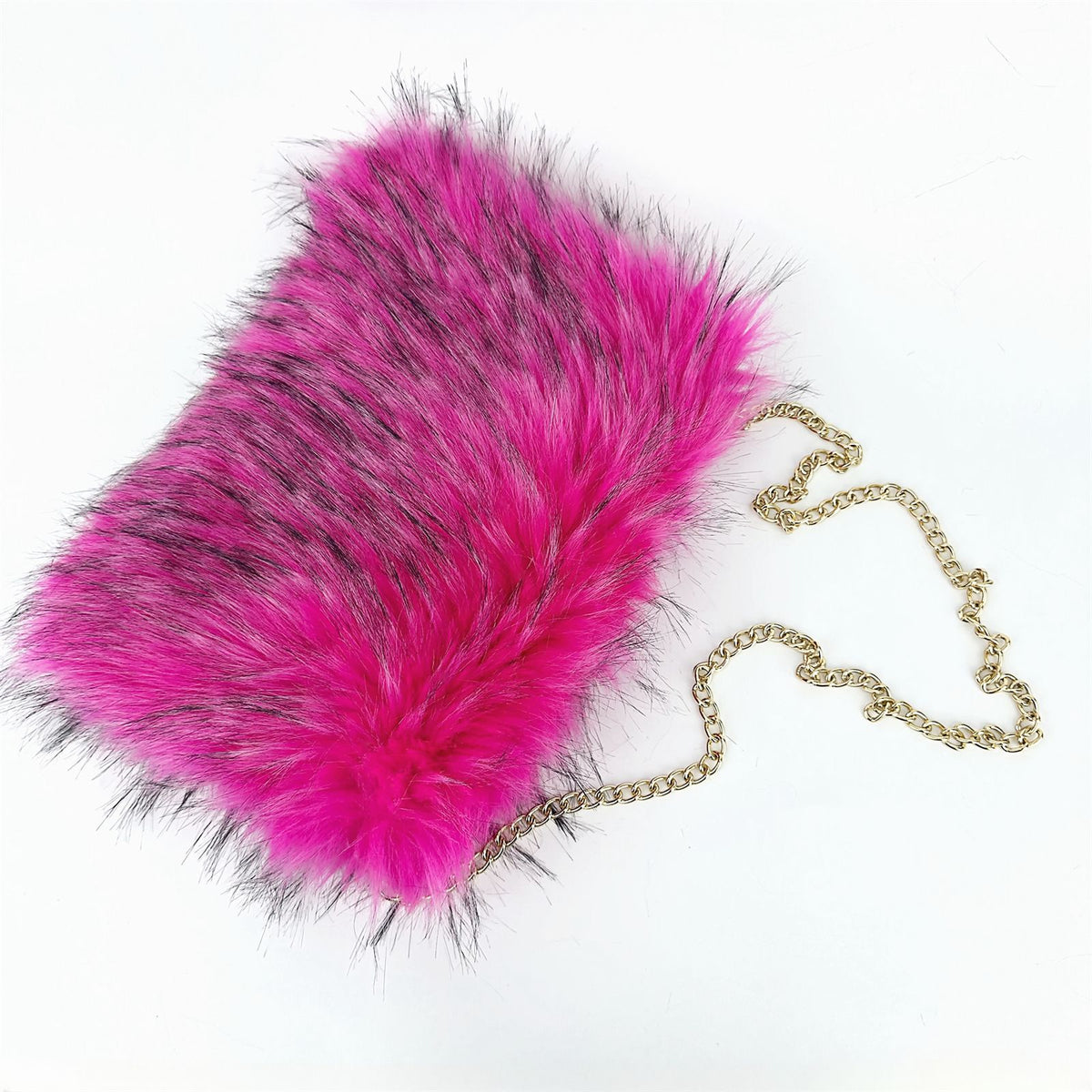Fluffy Faux Fur Chain Crossbody Purse - Rose_Red - 1