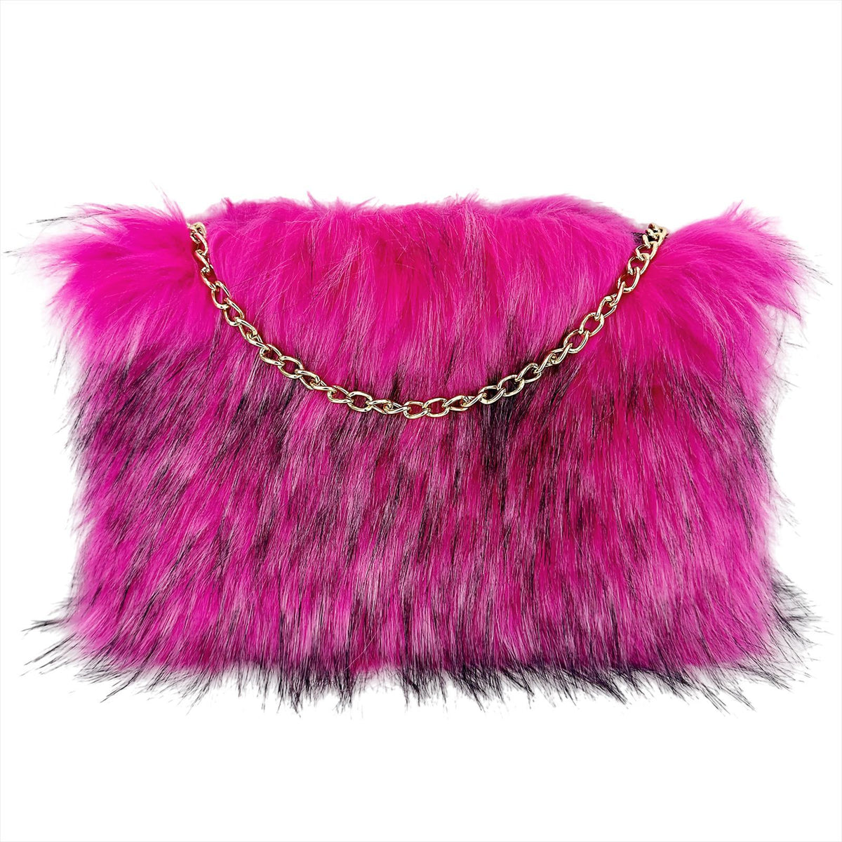 Fluffy Faux Fur Chain Crossbody Purse - Rose_Red - 2
