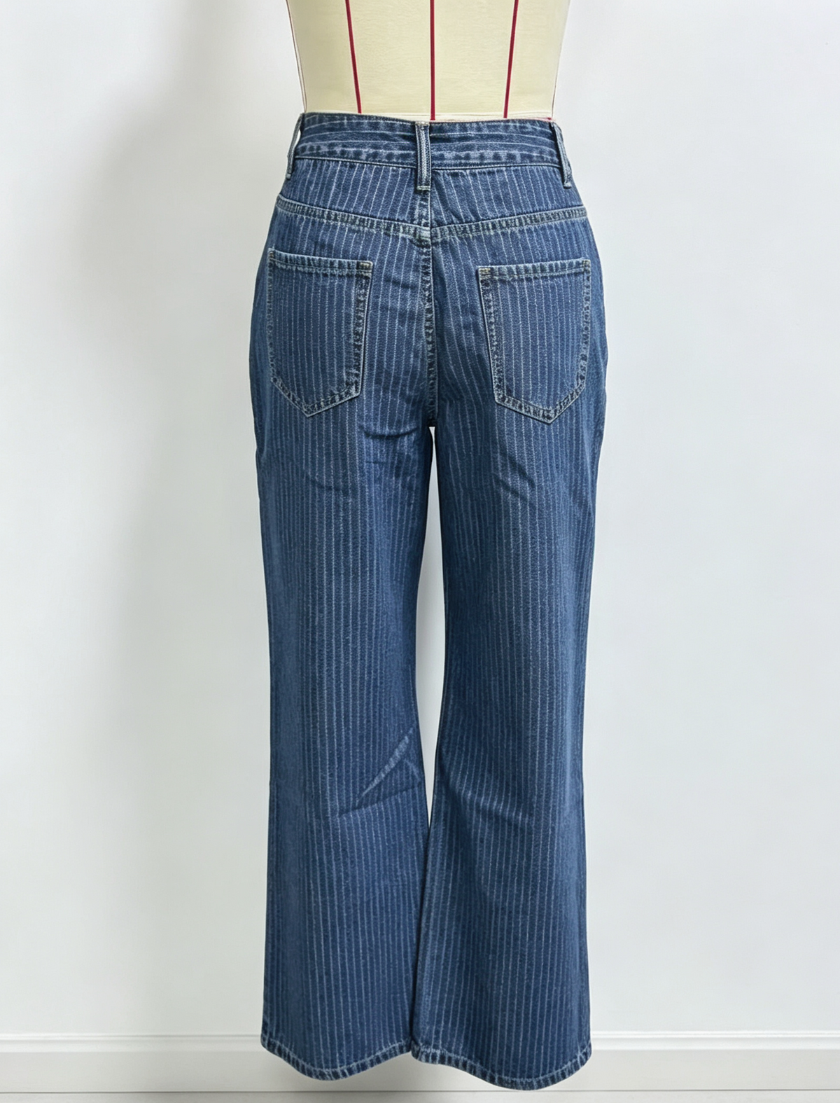 Pinstripe High Waist Wide Leg Jeans - Blue - 10