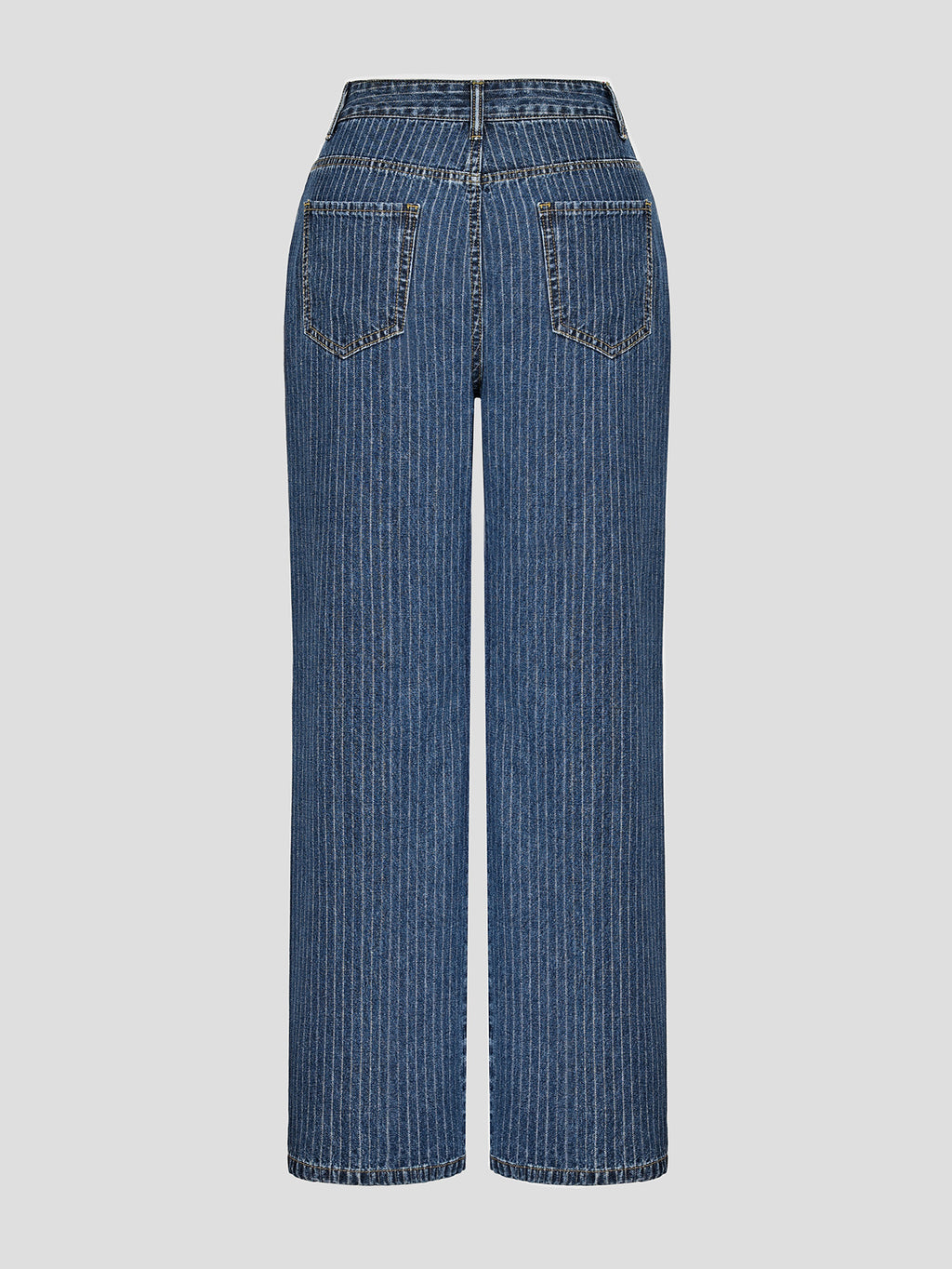 Pinstripe High Waist Wide Leg Jeans - Blue - 2