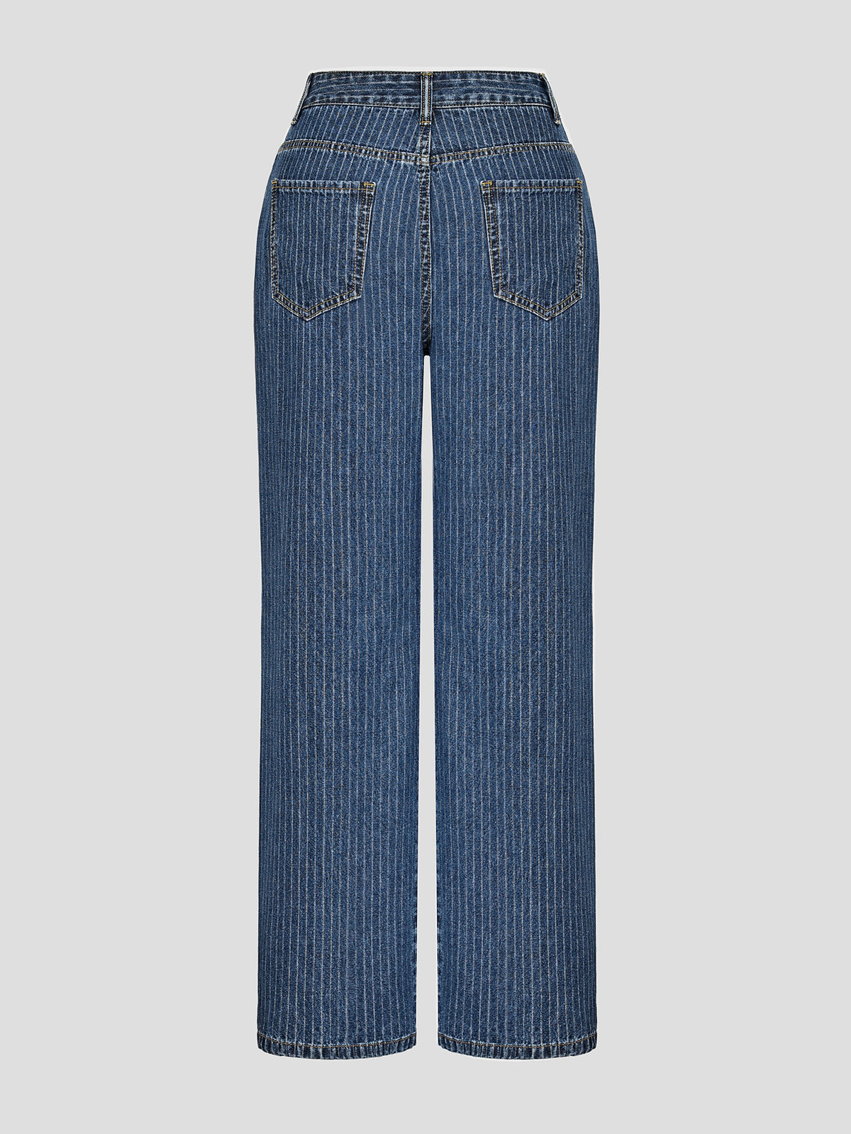 Pinstripe High Waist Wide Leg Jeans - Blue - 2