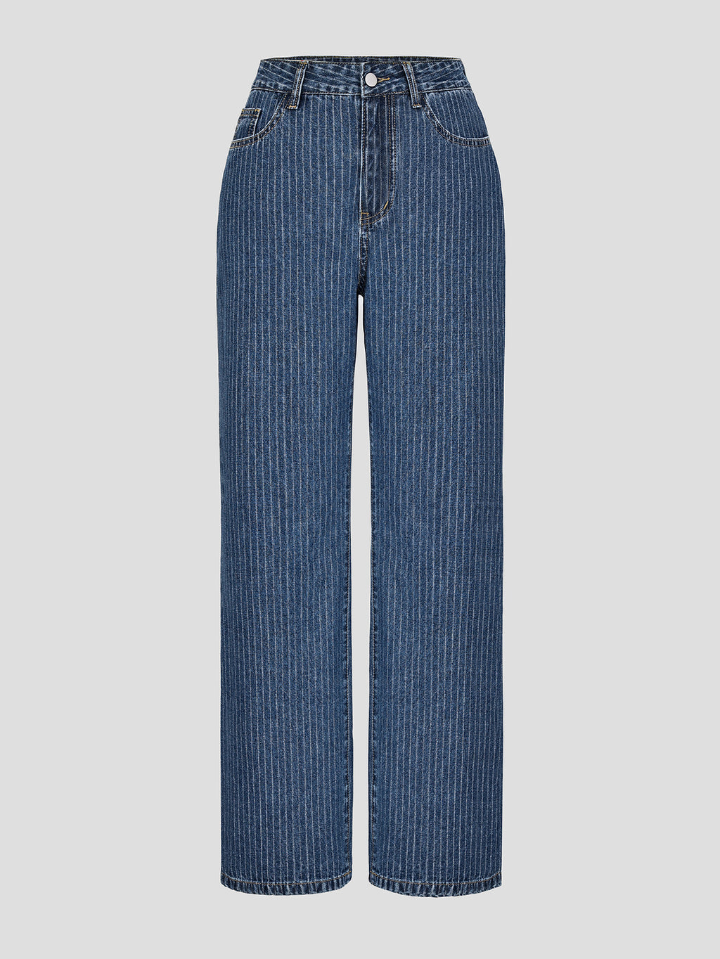 Pinstripe High Waist Wide Leg Jeans - Blue - 9