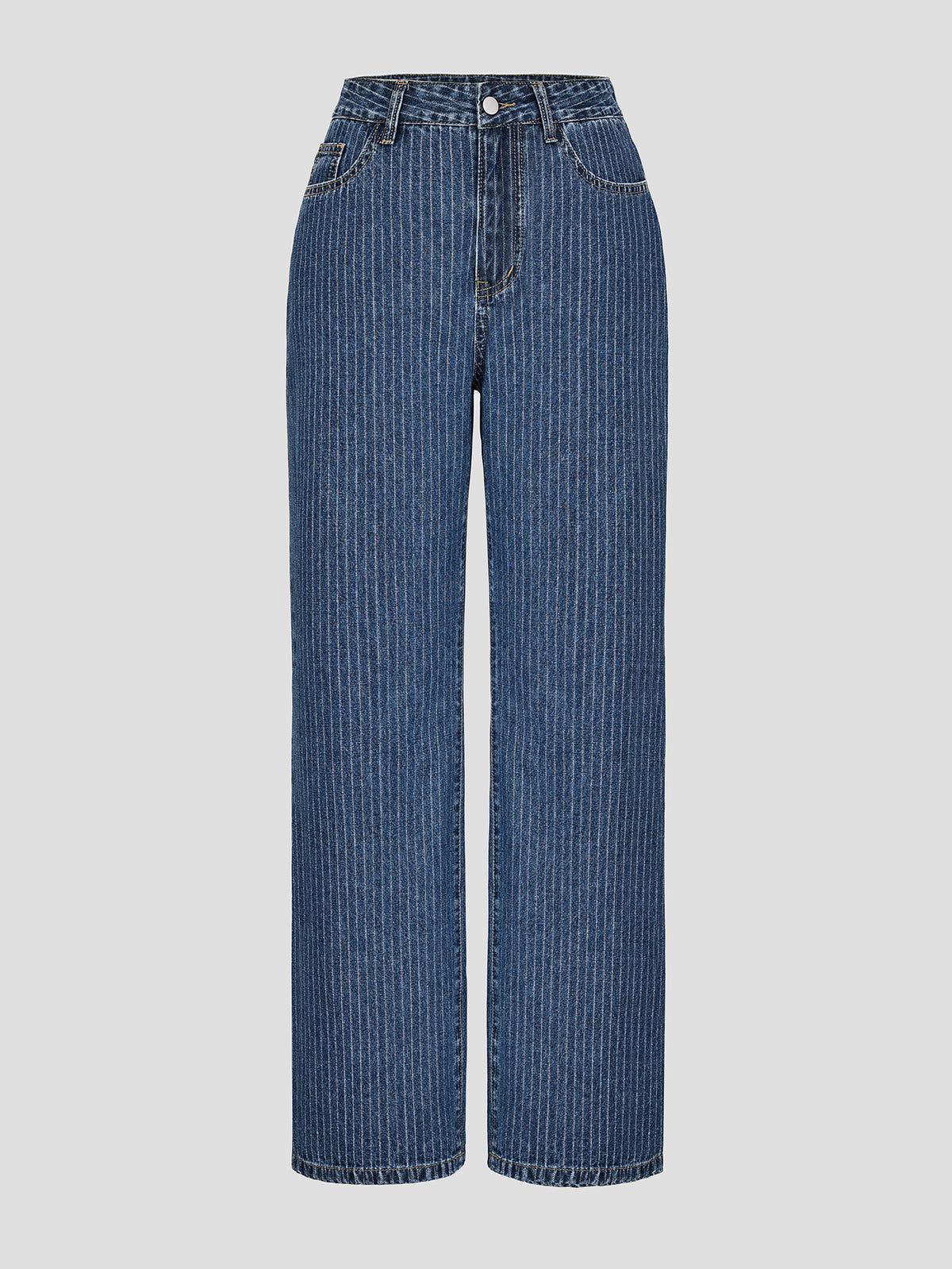 Pinstripe High Waist Wide Leg Jeans - Blue - 9