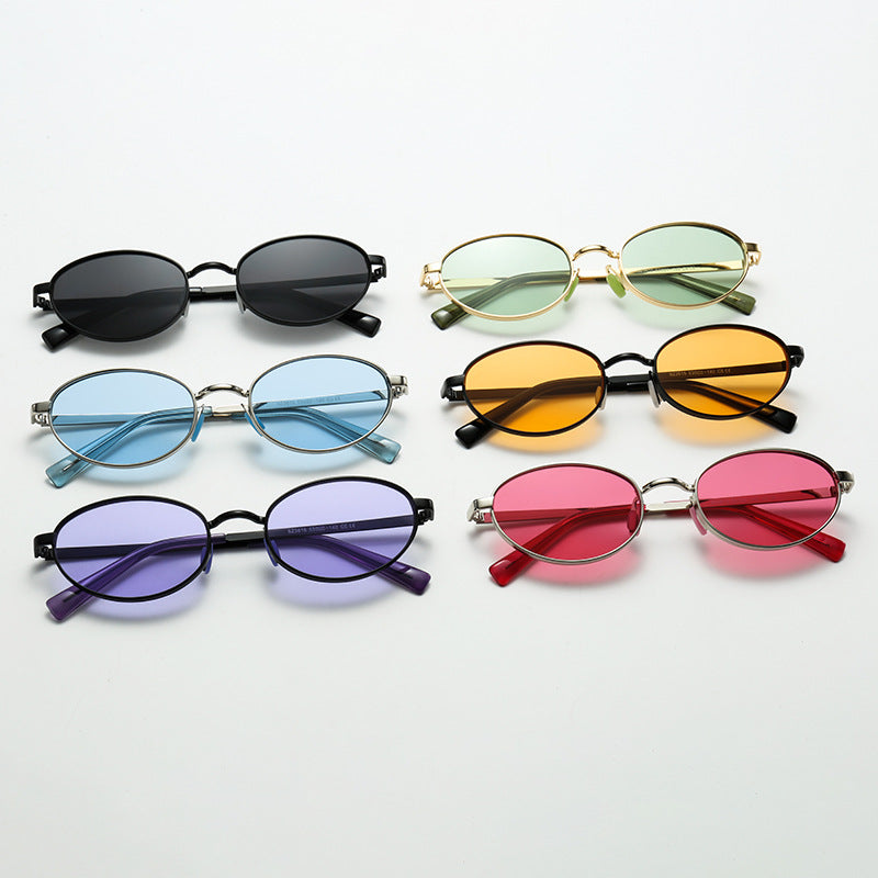 Tinted Oval Metal Frame Y2K Sunglasses