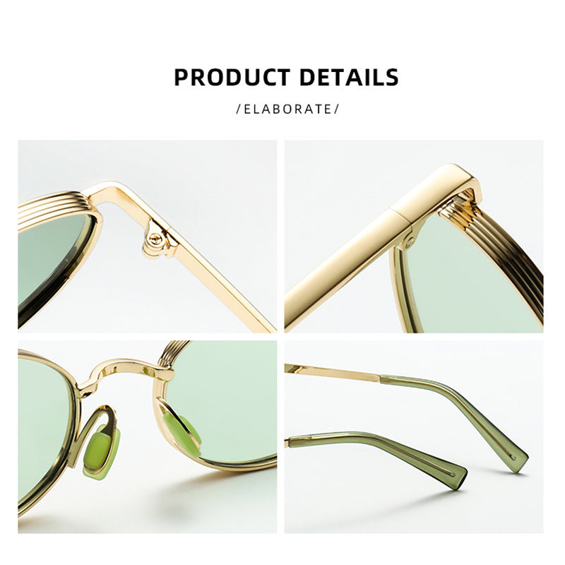 Tinted Oval Metal Frame Y2K Sunglasses - view 2
