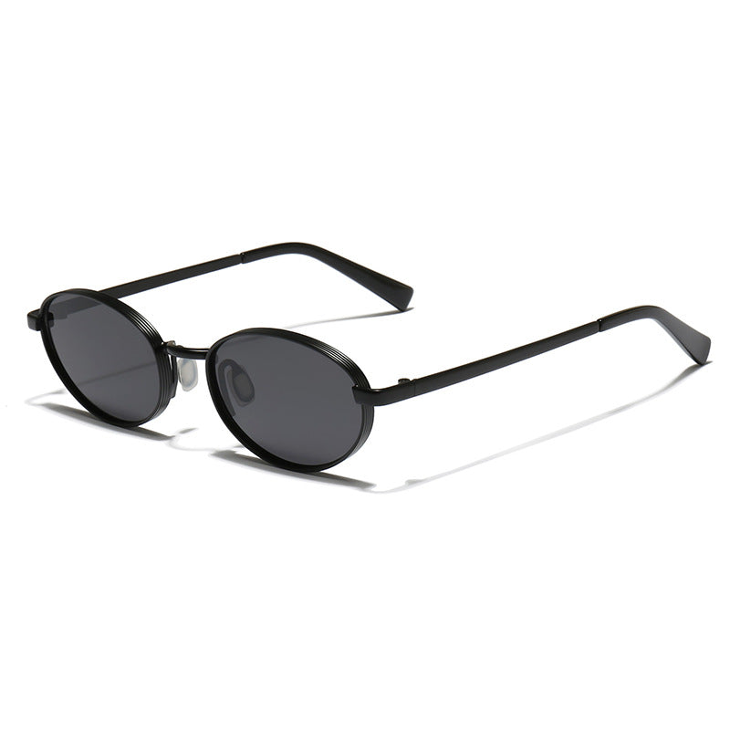 Tinted Oval Metal Frame Y2K Sunglasses - Black Grey