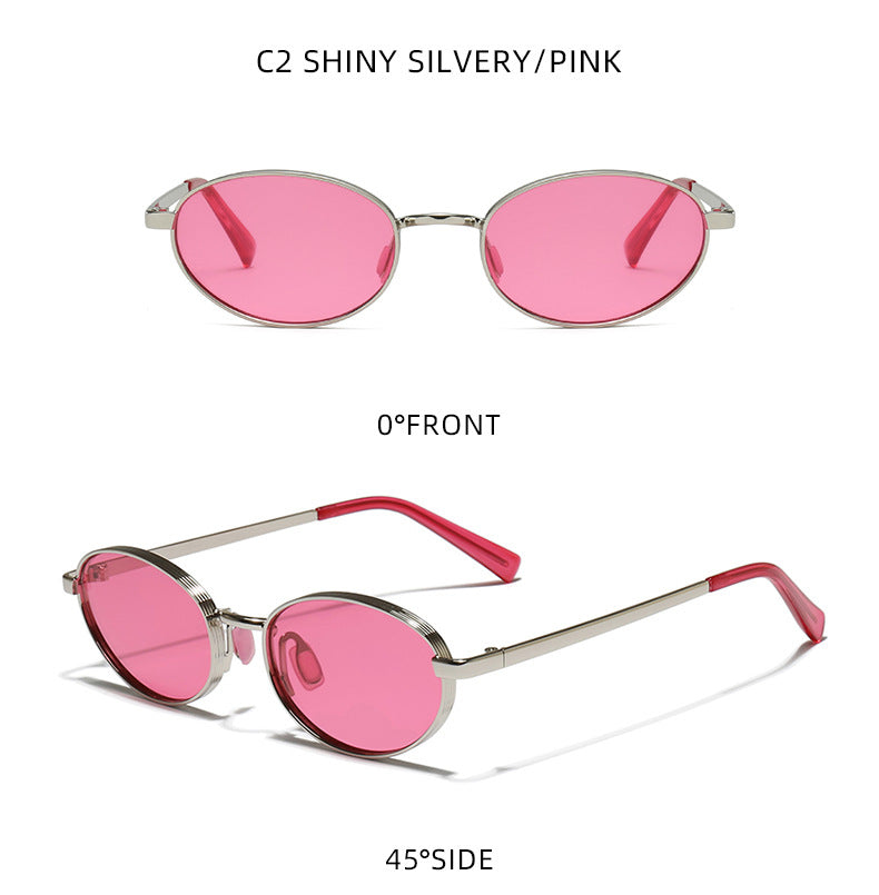 Tinted Oval Metal Frame Y2K Sunglasses - view 4