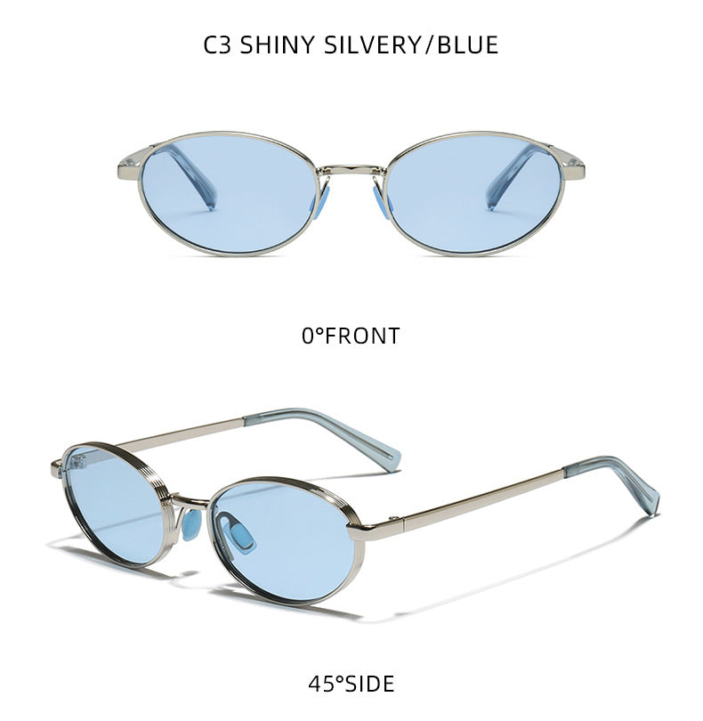 Tinted Oval Metal Frame Y2K Sunglasses - view 5