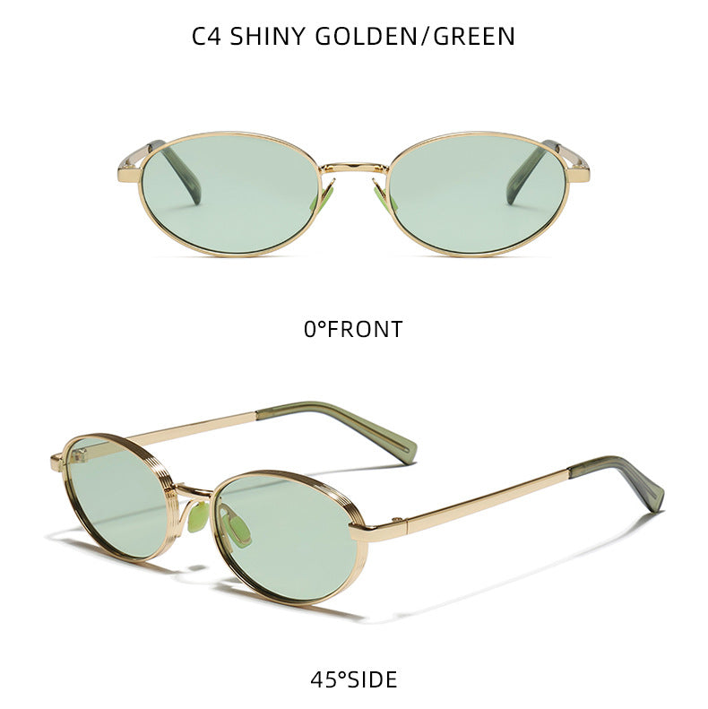Tinted Oval Metal Frame Y2K Sunglasses - view 6
