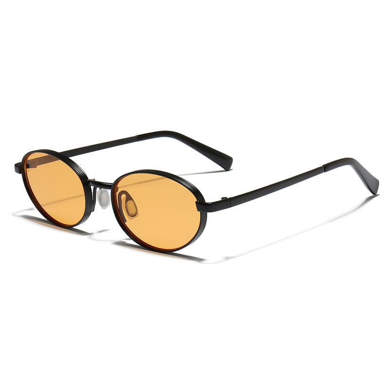 Tinted Oval Metal Frame Y2K Sunglasses - Black Orange