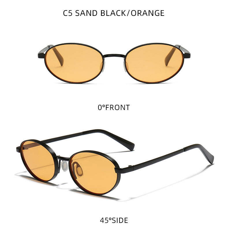 Tinted Oval Metal Frame Y2K Sunglasses - view 7
