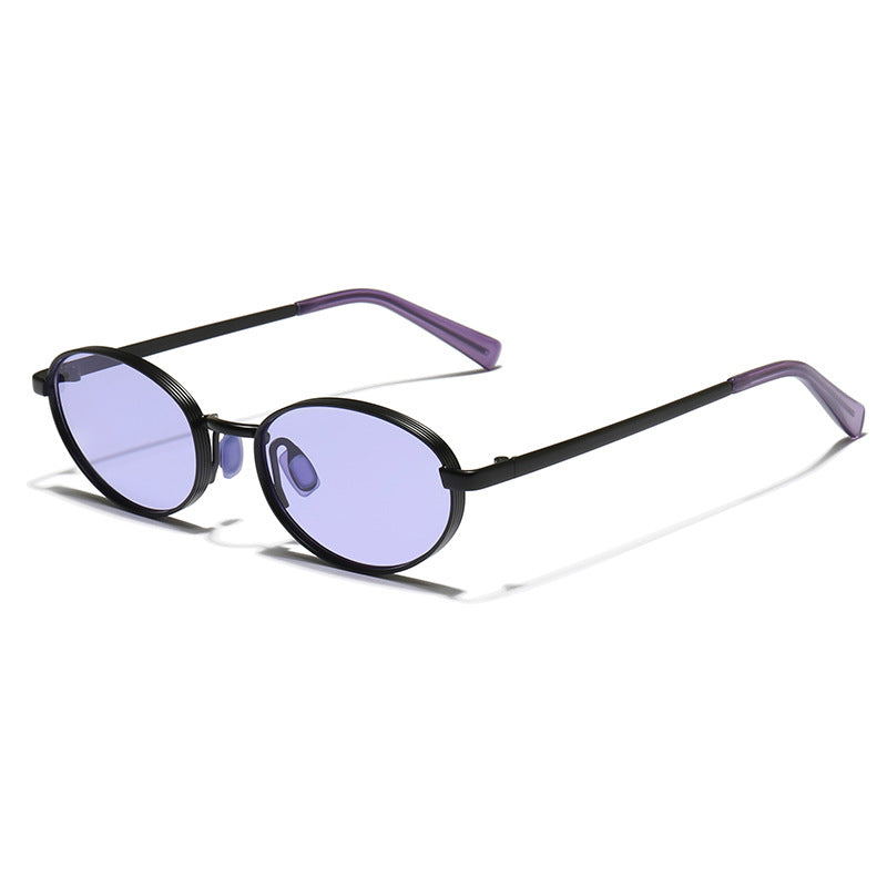 Tinted Oval Metal Frame Y2K Sunglasses - Black Purple