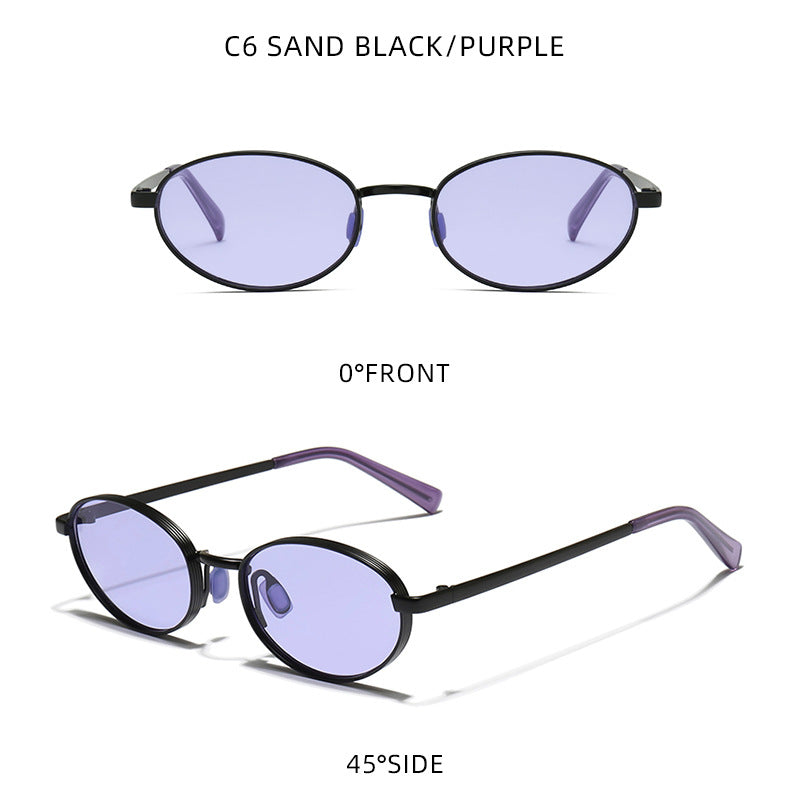 Tinted Oval Metal Frame Y2K Sunglasses - view 8