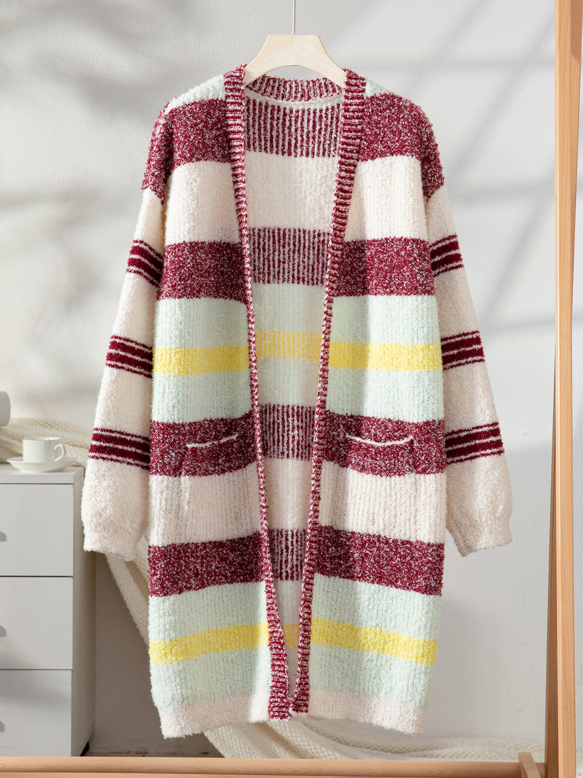 Marled Stripe Open Front Longline Cardigan - Striped