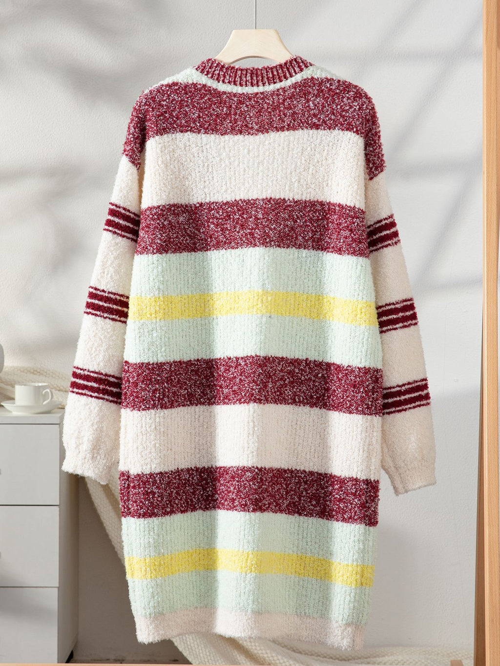 Marled Stripe Open Front Longline Cardigan - Striped - 1