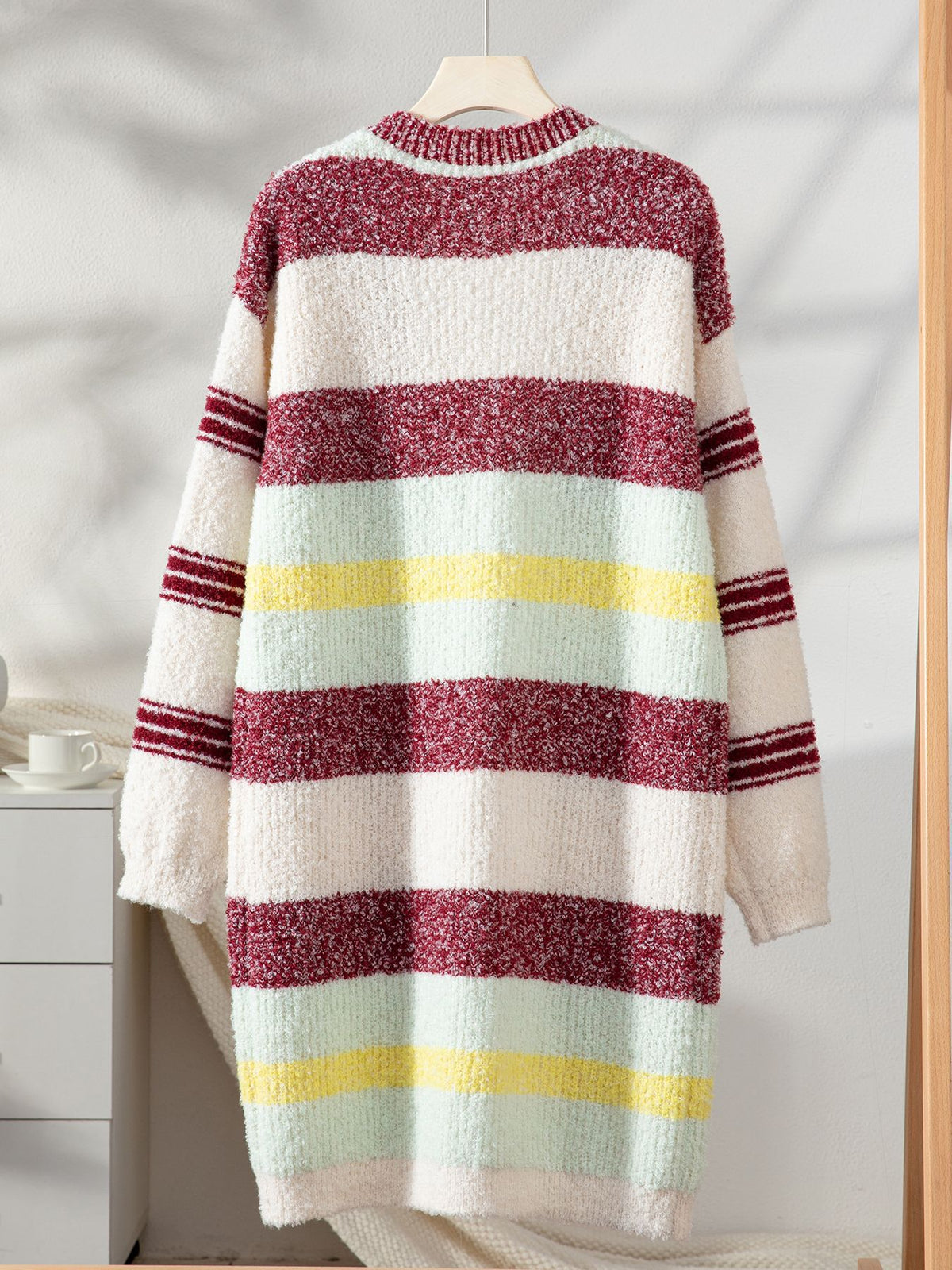 Marled Stripe Open Front Longline Cardigan - Striped - 1