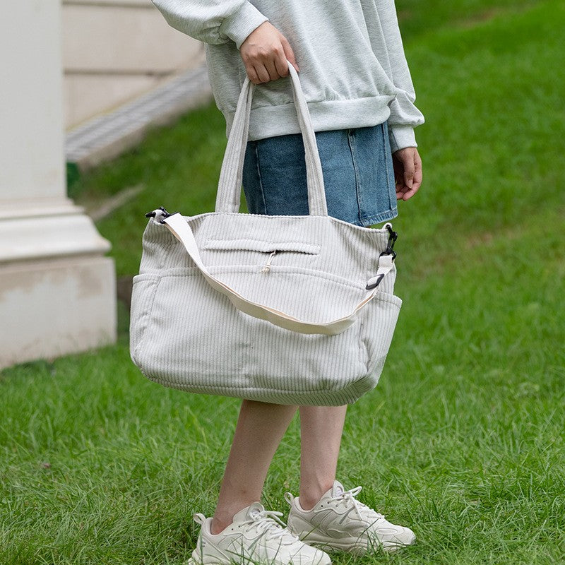 Oversized Corduroy Tote Bag with Crossbody Strap
