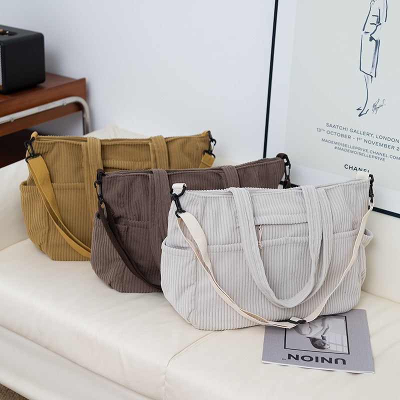 Oversized Corduroy Tote Bag with Crossbody Strap