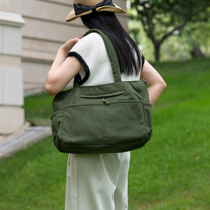 Oversized Corduroy Tote Bag with Crossbody Strap