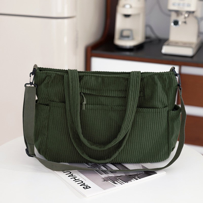 Oversized Corduroy Tote Bag with Crossbody Strap