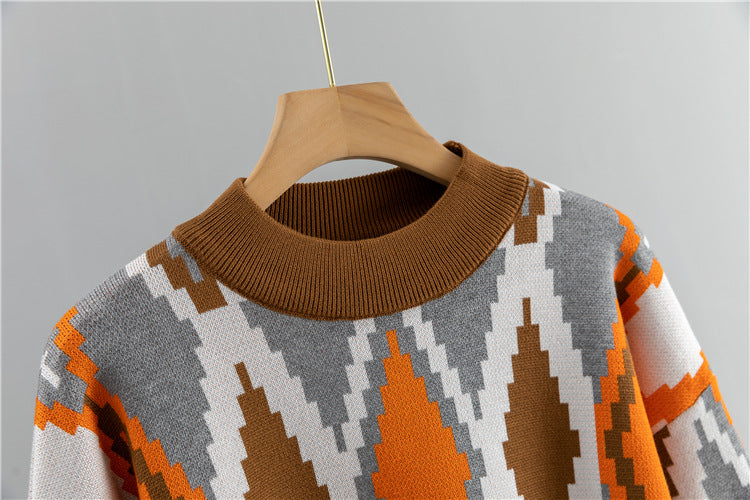 Argyle Jacquard Knit Sweater And Trouser Set - Brown - 2