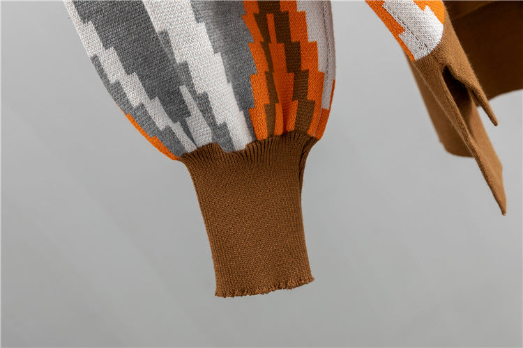 Argyle Jacquard Knit Sweater And Trouser Set - Brown - 3