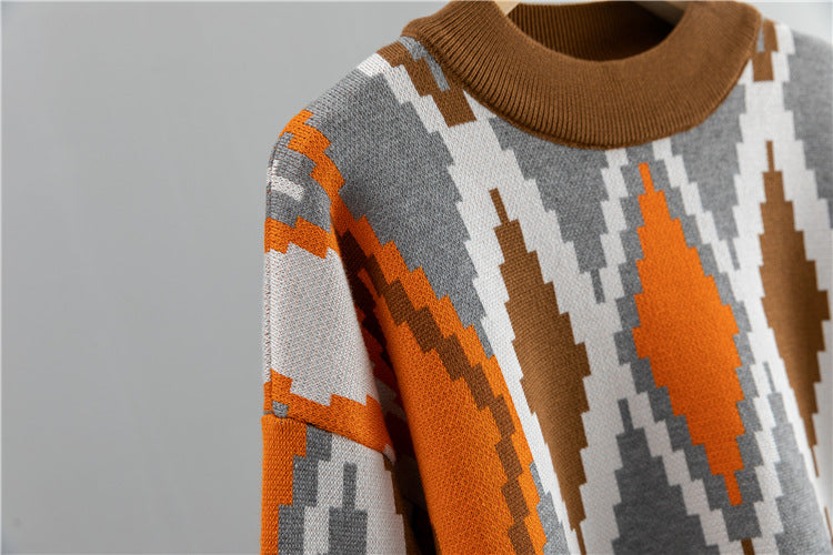 Argyle Jacquard Knit Sweater And Trouser Set - Brown - 5