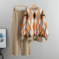 Argyle Jacquard Knit Sweater And Trouser Set - Tan