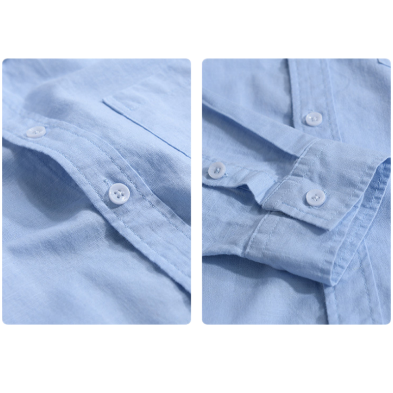 Oversized Linen Blend Button Down Beach Shirt - Blue - 2