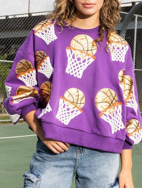 Sequin Basketball Hoop Crewneck Sweatshirt