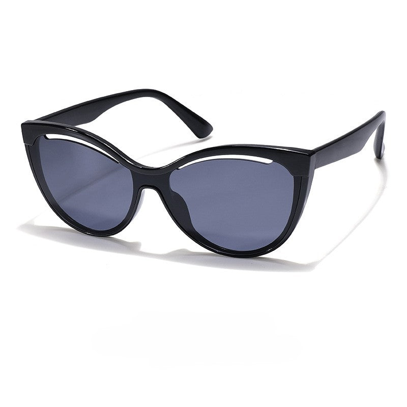 Rounded Cat Eye Two Tone Sunglasses - Black