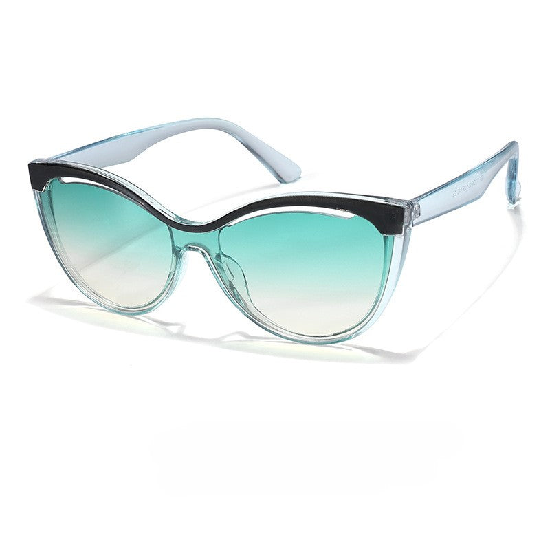 Rounded Cat Eye Two Tone Sunglasses - Blue