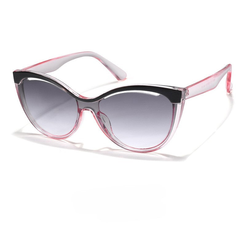 Rounded Cat Eye Two Tone Sunglasses - Pinkgrey