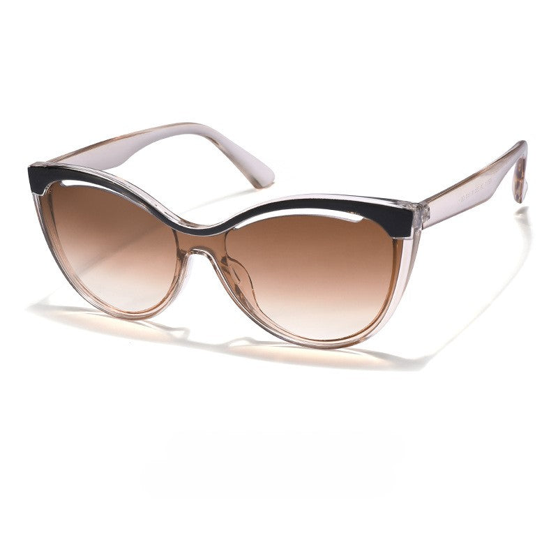 Rounded Cat Eye Two Tone Sunglasses - Tea