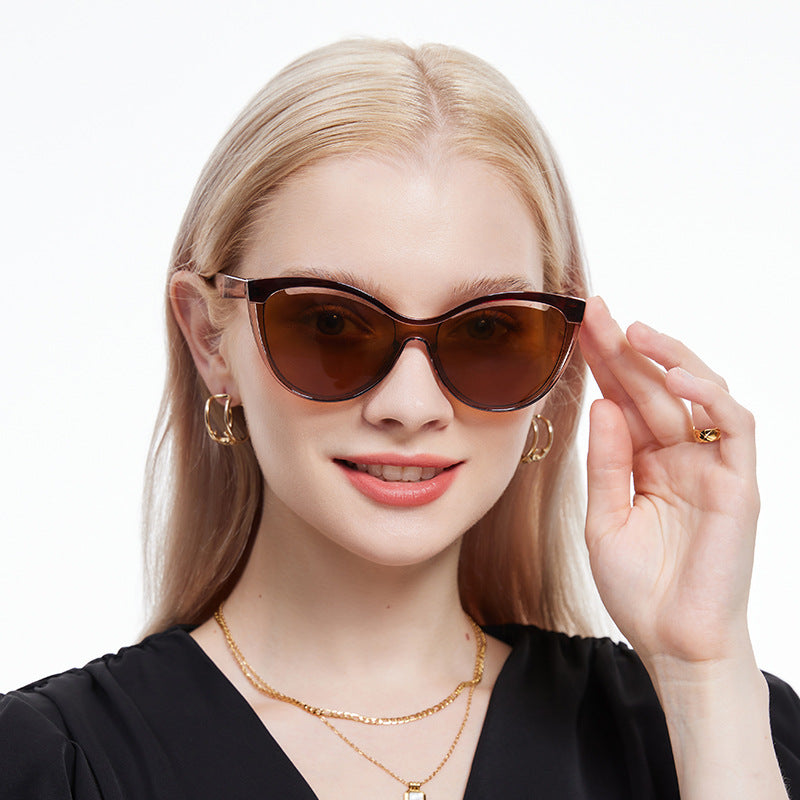 Rounded Cat Eye Two Tone Sunglasses - Tea - 1