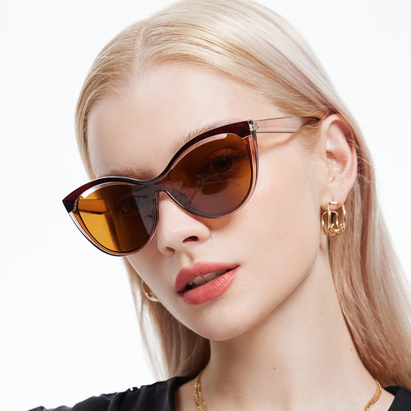 Rounded Cat Eye Two Tone Sunglasses - Tea - 3
