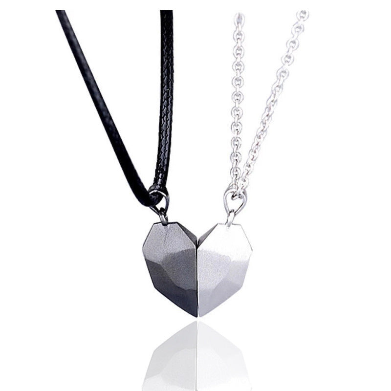 Magnetic Split Heart Couple Necklace Set - Color_01