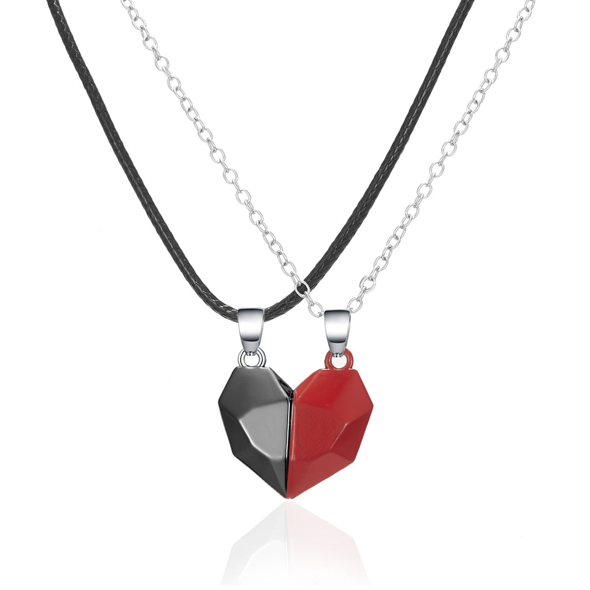 Magnetic Split Heart Couple Necklace Set - Color_06